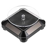 HARFINGTON Solar Display Stand Turntable 3.54' Plate Dia Battery Double Use 360° Two-Way Rotating ABS Plastic Automatic Revolving Display for 3D Print Jewelry Displaying, Black