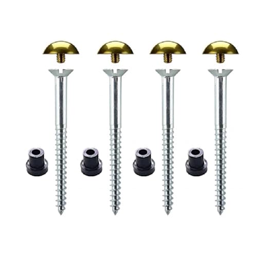 Pack of 4 Mirror Screws 50mm Zinc with Rubber Washers – 13mm Polished Brass Dome Caps, Waterproof & Rust-Proof Decorative Fixings