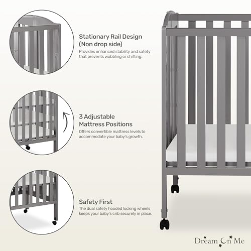 Dream-On-Me-3-in-1-Portable-Folding-Stationary-Side-Crib-in-Steel-Grey-Greenguard-Gold-Certified-Safety-Wheels-with-Locking-Casters-Convertible-3-Mattress-Heights