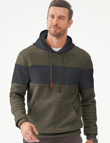 Men's Casual Sweatshirts Long Sleeve Drawstring Color Block Pullover Graphic Hoodies with Pockets2