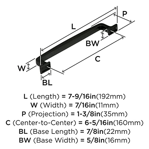 Image of Amerock 6-5 /16 inch Westerly Black Bronze Drawer Pull | 6-5 /16 inch (160mm) Center-to-Center Mounting Distance and 7-9 /16 inches Overall Length, Durable Zinc Cabinet Hardware