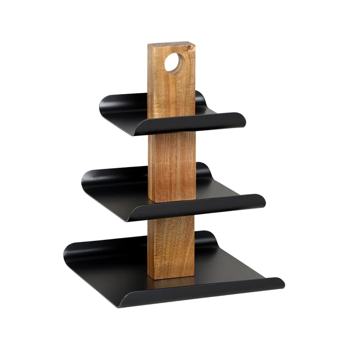 Soporte de 3 niveles Kesper de madera y metal negro: estantería para fruta y repostería