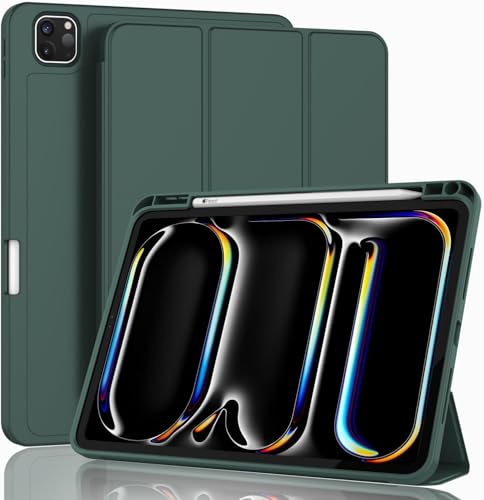 Image of TechTrendz for iPad Pro 13 Inch Case M5 /M4 (2025 /2024) with Pencil Holder, Smart Cover with Protective Trifold Stand, Auto Wake /Sleep, Support Pencil Pro, Green