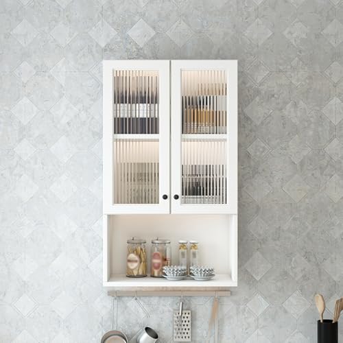 Szara szafka kuchenna naścienna ze szklanymi drzwiami, uniwersalne szafki do przechowywania do salonu, łazienki, gabinetu i balkonu, 80 x 97 x 30 cm stojak ekspozycyjny