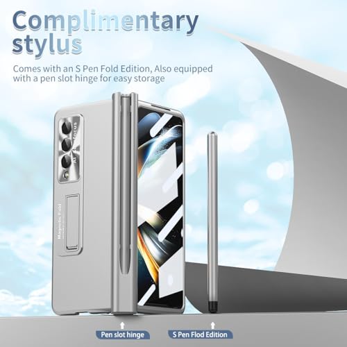 Étui rigide pour Galaxy Z Fold 6 doré avec protège-charnière et stylet