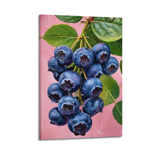 Poster Moderne Blueberry Bunch en Toile Texturée Style Cadre