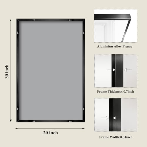Image of Koonmi Black Rectangle Wall Mirror, 20x30 Inch Bathroom Mirror, Aluminum Frame Vanity Mirror for Entryway, Living Room, Bedroom, Hangs Horizontally or Vertically