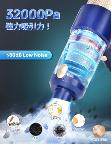 Zabapure ハンディークリーナー 車用掃除機 コードレスハンディ掃除機 4in1電動エアーダスター機能つき32000PAパワフル超強力吸引 4000mAHバッテリー内蔵 Type-C充電 ポータブル 小型 強力 車 掃除 低騒音 空気入れ/抜き 家庭・車内掃除用 LT-135 の商品画像 1