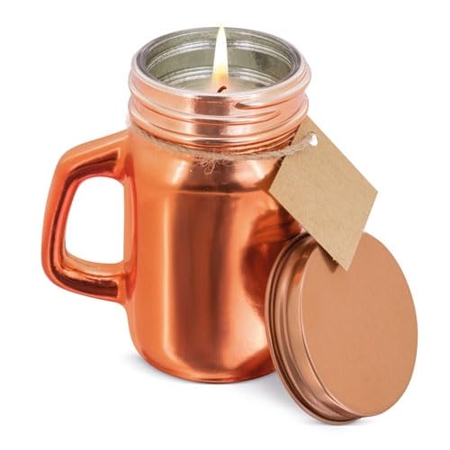 DISOK Lote 5 a 50 Velas Aromáticas Canela presentadas en simpática Jarrita de Cristal con asa y tapa metálica + Tarjeta