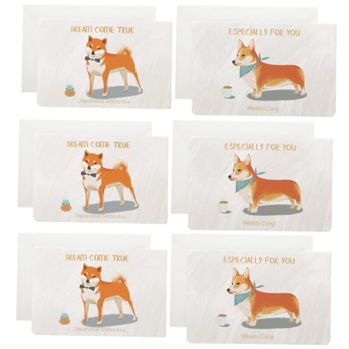 GARIOUANS Tarjetas de Felicitación Hechas a Mano 6 Piezas Diseño de Shiba Inu y Corgi Mensaje en Bronceado Tamaño Pequeño Ideales para Cumpleaños San Valentín y Agradecimientos