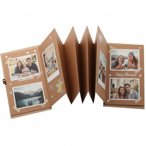SUPVOX Album Photo Accordéon 15 cm, 18 Feuilles (34 Pages) pour Scrapbooking DIY, Livre à Photos Leporello en Papier Kraft, Cadeau Personnalisé pour Mariage, Anniversaire, Noël