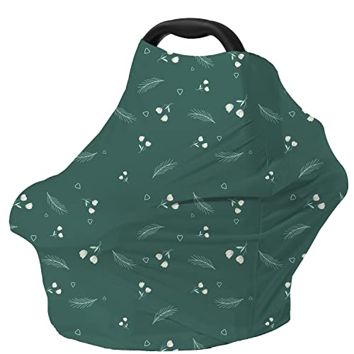 Image of Carseat Covers for Baby Breastfeeding - Multi use Car Seat Canopy Cover, Infant Stroller Canopy Cover for Girls (Green Print)