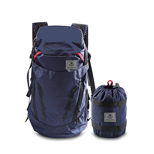 Mochila de viagem ultraleve 4Monster 28L dobrável para caminhadas, acampamento, escola, esportes, mochila para laptop, casual, à prova d'água, bolsa azul marinho, estilo esportivo clássico para homens e mulheres, Drak Blue, 28L