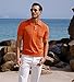 GRACE KARIN Mens Vintage Waffle Texture Knitted Polo Shirts Short Sleeve Soft Polo T Shirts Orange M