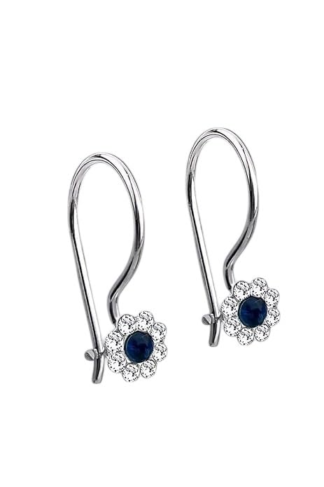 Gümüş 925 Ayar Papatya Model Safir Zirkon Taşlı Çocuk Küpe