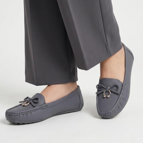 Image of CatBird Women's Slip-On Loafers | Cushioned Comfort Flats with Bow & Metal Detail | Lightweight Office & Casual Shoes | Anti-Slip Sole