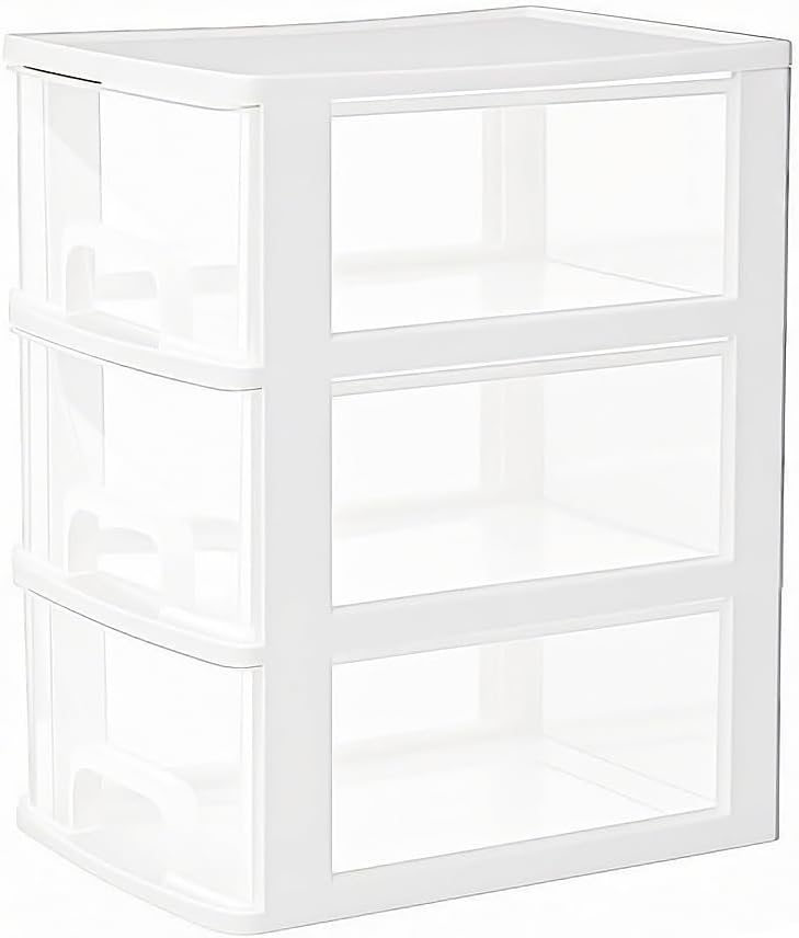 3 Drawer Storage Organizer, White Plastic Drawer Storage, Small Desktop Organizer for Home, Office White-P3T