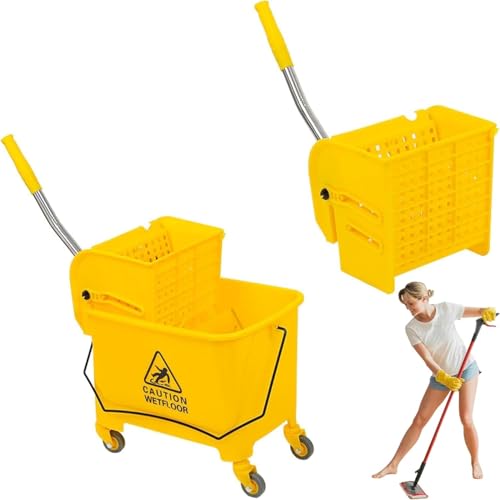 Mop Bucket with Side Press Wringer and Wheels, Heavy Duty Rolling Cleaning Cart, 20 Quart Industrial Mop and Bucket Set for Home Office