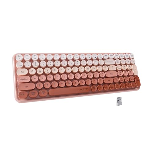 UBOTIE Coloridos teclados Bluetooth de 100 teclas, inalámbrico, compacto, colores graduales, retro, máquina de escribir, teclado flexible para tableta, teléfonos celulares, PC (degradado de melocotón)