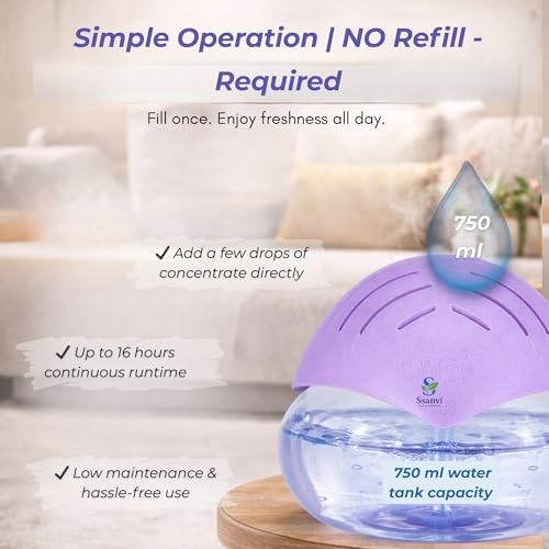 Image of Humidifier Revitalizer Hygiene Portable Room Air Purifier and with Led Lights, Run Time: 16 Hours- Perfect for Living Rooms, Kitchen, Office & Hotels (24 * 24 * 12 cm,Purple)-750 Ml