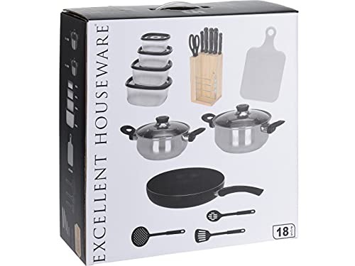 18tlg. Starterset Koch-Erstausstattung - Kochtopf Pfanne Frischhalteboxen Messer Schneidebrett Grundausstattung Küche Haushalt Einsteiger Studenten erste Wohnung Geschenkidee
