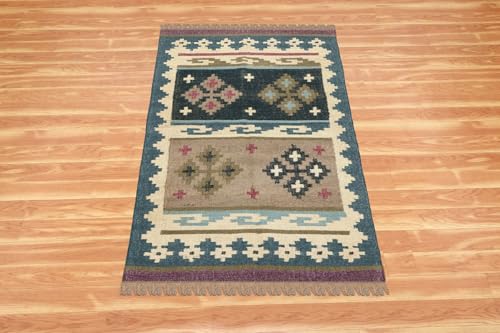 Tapis Kilim carré réversible épais 0,5cm résistant gris