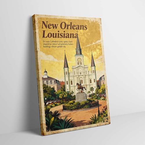 Framed Vintage Travel Poster of New Orleans, Louisiana Canvas Art - Ready to Hang Wall Decor for Bedroom, Living Room, Office | Unique Home Gift
