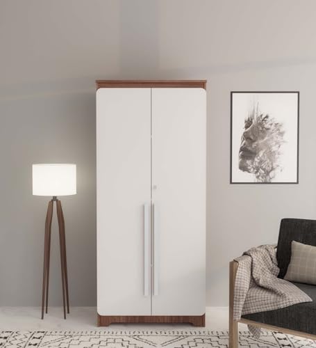 Image of COUCH CULTURE Alexa Engineered Wood Wardrobe Almirah for Cloth with 2 Doors | Wooden Almirah With Lock | Multipurpose Organizer| 5 Shelves & 1 Drawer | 1 Year Warranty | White Door Wardrobe