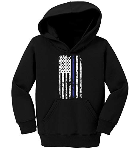 Haase Unlimited Blue Line American Flag - Support Police Toddler/Youth Fleece Hoodie (Black, Medium (Youth)) #TOP26
