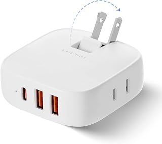 LANMU 3 Way Flat Wall Outlet Extender, 2 Prong Outlet Splitter 180 Degree Rotating Plug Adapter with 2 USB Ports (1 USB C), Indoor Swivel Socket Expander for Home, Office, and Travel