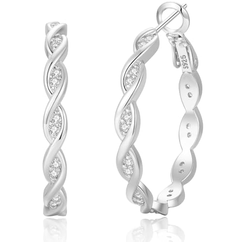 RANKEEF Large Twisted Hoop Earrings for Women with Shiny Cubic Zirconia Hypoallergenic 925 Silver Post Forever Love Hoops Trendy 3D Laser-Cut Sturdy Lightweight Big Twisted Gold Hoops