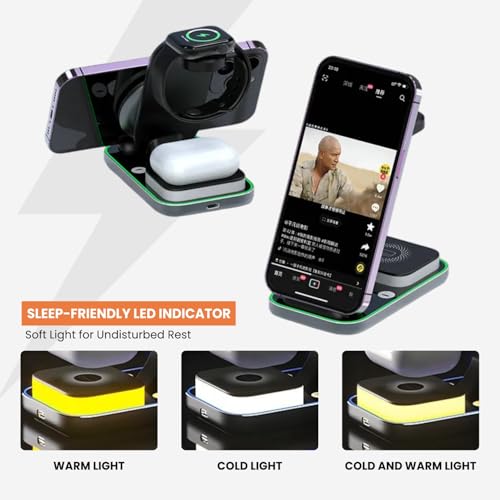 Image of Virtutron 3-in-1 Magnetic Wireless Charger Qi2 | 23W MagSafe Charging Stand | Compatible for iPhone 17 /16 /15 /14 /13 /12 Series, Apple Watch Ultra /SE /10 /9 /8 & AirPods 4 /3 /2 Gen & Pro