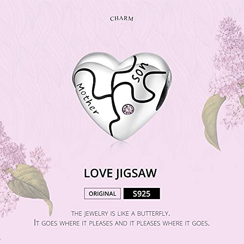 Abalorio de corazón con rompecabezas de amor de plata, regalo ideal para pulsera de mujer 4