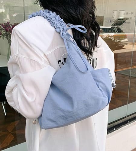 Women Tote Bags Casual Solid Crossbody Armpit Bag Nylon Shoulder Handbag Pleated Drawstrings Crossbody Purse2