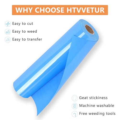 Image of HTVVETUR Sky Blue HTV Iron on Vinyl 12Inch by 35ft Heat Transfer Vinyl for T-Shirt HTV Rolls for All Cutter Machine - Easy to Cut & Weed (35ft, Sky Blue)
