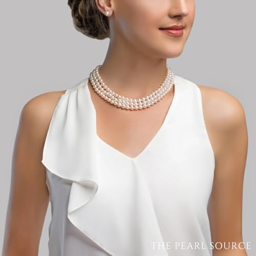 The Pearl Source 5.0-5.5mm AAAA Quality Triple Strand White Freshwater Cultured Pearl Necklace for Women in 16-17-18" Princess Length3