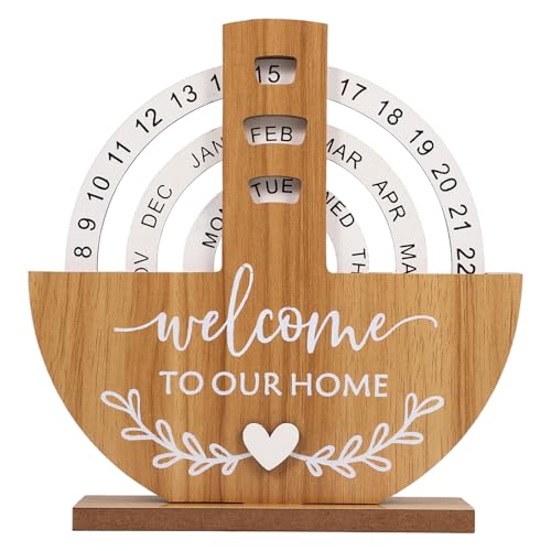 NUOBESTY 木製万年卓上カレンダー 手動転式デスクカレンダー 家用装飾的な卓上置物 オフィスや自宅のスリッシュな日付管理用