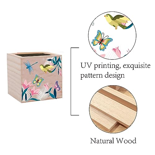 CREATCABIN Small Flowerpots Cube Wood Plant Pots Dragonflies Butterflies Birds Rustic Wooden Plant Stand Square Planter Succulent Cactus Pots Window Desk Decorative for Indoor Outdoor Office 3 x 3Inch - Image 3