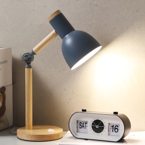 Image of LRXJHHTY Small Wooden Desk Lamp,Adjustable tri-Color Kids Table Lamp,Desk Lamp for Home Office,Bedside lamp,Dorm lamp (Grey)