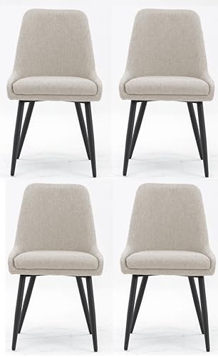 Image of Finch Fox Morris Glam Comfortable Fabric Upholstered Padded Living Room Side Dining Chair for Cafeteria Bedroom, Restaurents, Home, Office with Black Metal Legs in Cream Color (Set of 4)