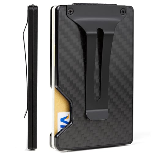 GOLRIDI Slim Wallet for Men,RFID Blocking Minimalist Metal Wallet, Money Clip/Cash Holder, Front Pocket Aluminum Credit Card Holder, Ideal Gift for Men, A Matte Carbon Fiber, Small, Minimalist by GOLRIDI - Used condition - CA$25.45