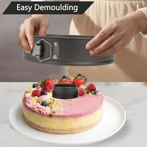 Tortiera Apribile, 26 cm Tortiera con Cerniera e Due Fondi Intercambiabili, 2 Fondi, Teglia con Cerniera, Fondo Salvagoccia, Carbon Steel Rivestito in Antiaderente, Forno Fino a 220°C - immagine 6