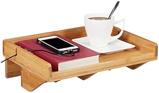Relaxdays Regał na łóżko, mini stolik nocny z klipsem, z bambusa, oszczędność miejsca, przegródki na kable, regał BT 33 x 24 x 9 cm, naturalny