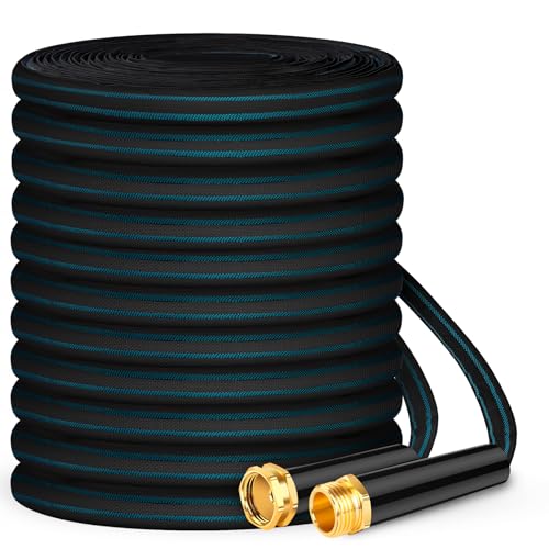 Hepciee Garden Hose 50ft, Non-Expanding Water Hose, Flexible Ultra-Light, Anti-Kink, Wear-Resistant, Portable, Easy Storage, Hose with 3/4 for Outdoor, Garden, Yard and Lawn, Black Lake Blue