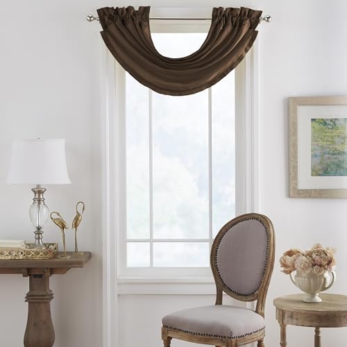Elrene Home Fashions Versailles Room-Darkening Faux-Silk Waterfall Window Valance, Accessory for Bedroom or Living Room Windows with Rod Pocket Tabs, 52\" x 36\", 1 Valance, Chocolate Brown