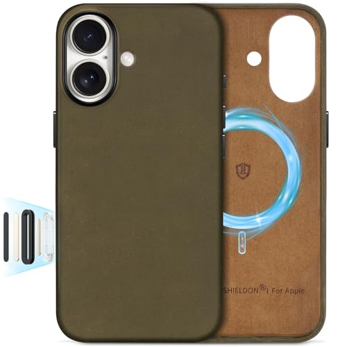 Image of SHIELDON Genuine Leather Case for iPhone 17 6.3 inch 2025, Crazy Horse Khaki | Crazy Horse Leather, for MagSafe, Magnetic Wireless Charging, Metal Buttons, Camera Button, Camera Bezel, Shockproof, Slim