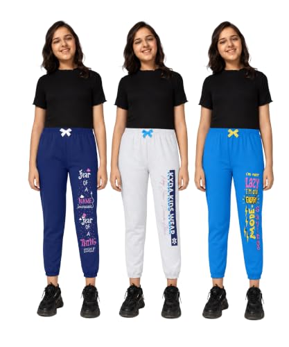 Image of KYDA KIDS Girls 100% Cotton Premium Printed Track Pants | Soft Breathable Fabric | Summer Wear Multicolor Trackpants for Girls - Pack of 3