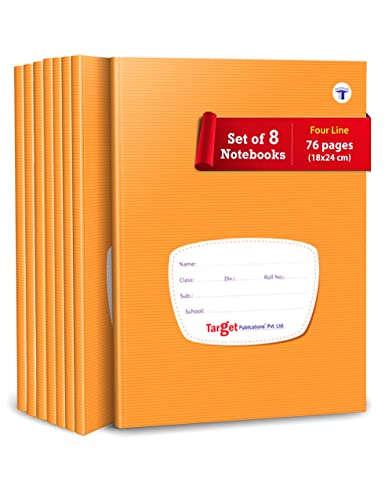 Image of Red and Blue Line Small Notebooks for Kids | Four Line with Gap | 76 Ruled Pages | Soft Bound Cover | 18 cm x 24 cm Approx | Pack of 8 | for Students, Children, School and Office Use | GSM 57