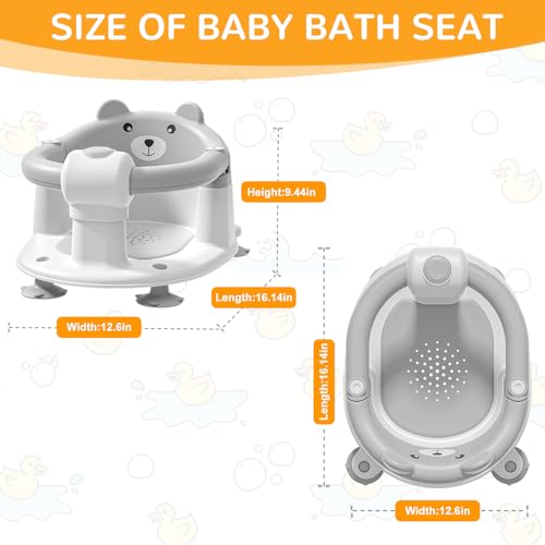 Image of Baby Bath Seat for Babies 6 Months & up, Non-Slip Toddler Bath Seats for Babies Sitting Up, Safe Infant & Newborn Bathtub Chair with 4 Suction Cups & Soft Cushion for Shower,Gray