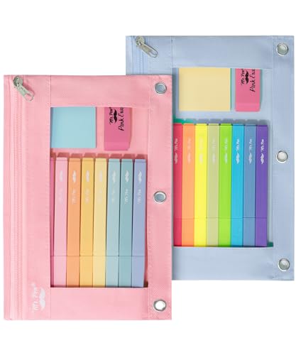 Image of Mr. Pen- Pencil Pouch for 3 Ring Binder, 2 Pack, 10 inchx6.75 inch, Smooth Zipper | Clear Window, Large Capacity Pencil Case with 3 Reinforced Grommets for School, Office, Supplies Storage | Clear Window, Large Capacity Pencil Case with 3 Reinforced Grommets for School, Office, Supplies Storage